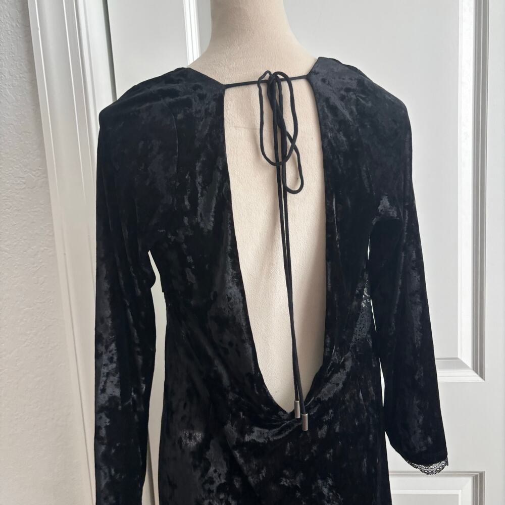 Free People Kat Black Crushed Velvet & Lace Mini Dress XL Whimsygoth Witchy - Picture 13 of 15